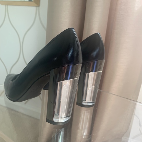 Stuart Weitzman Shoes - Stuart Weitzman Black Leather Pumps with Clear Block Heels